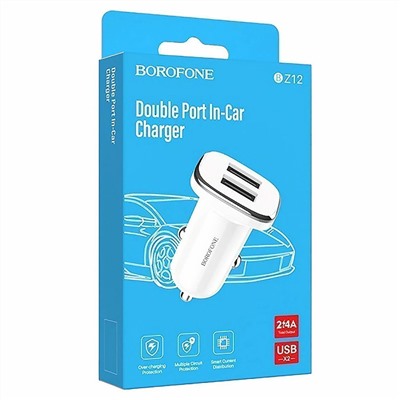 Адаптер Автомобильный Borofone BZ12 Lasting 2USB/5V/2.4A