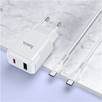 Адаптер Сетевой с кабелем Hoco N5 Favor PD QC3.0 (повр. уп.) USB/Type-C 3A/20W (Type-C/Type-C) (white)