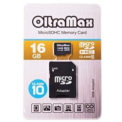 Карта флэш-памяти MicroSD 16 Гб OltraMax +SD адаптер (class 10)