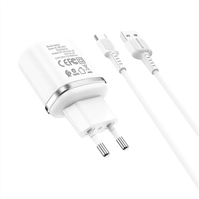 Адаптер Сетевой с кабелем Borofone BA36A High QC3.0 USB 3A/18W (USB/Type-C) (white)