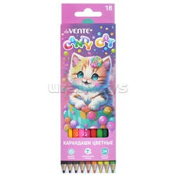 Карандаши цветные "Candy Cat" 18 цветов, 2М, диаметр грифеля 2,8 мм, шестигранные, в картонной коробке