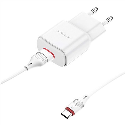 Адаптер Сетевой с кабелем Borofone BA48A Orion USB 2,1A/10W (USB/Type-C) (white)