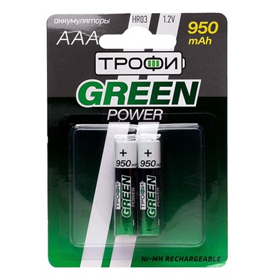 Аккумулятор AAA Трофи HR03 (2-BL) Ni-MH 950 mAh (20/240) (green)