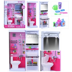 Набор мебели для кукол "Ванная комната" (унитаз, душ, раковина,зеркало) с аксессуарами, на батарейках, в коробке