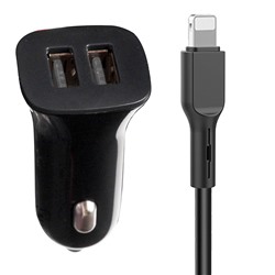 Адаптер Автомобильный с кабелем SKYDOLPHIN SZ08L 2USB/5V/2.4A +lightning (black) (206562)