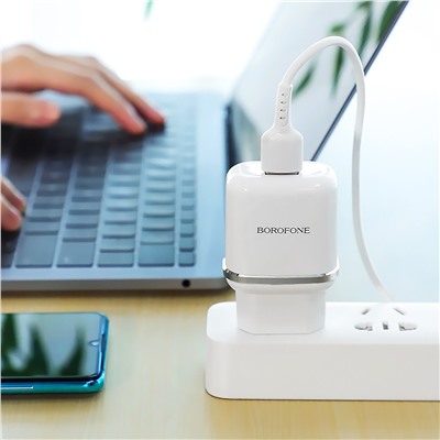 Адаптер Сетевой с кабелем Borofone BA36A High QC3.0 USB 3A/18W (USB/Type-C) (white)