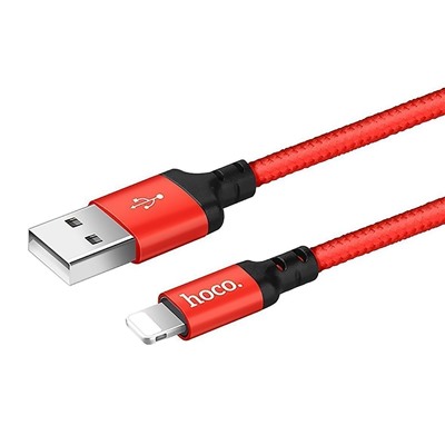 Кабель USB - Apple lightning Hoco X14 Times Speed (повр. уп)  200см 2A  (red/black)