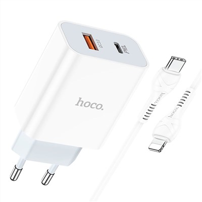 Адаптер Сетевой с кабелем Hoco C97A PD QC3.0 USB/Type-C 3A/18W (Type-C/Lightning) (white)