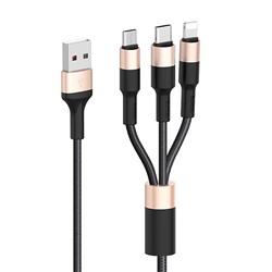 Кабель USB - Multi connector Hoco X26 Xpress  100см 2A  (black/gold)