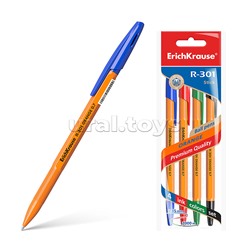 Ручка шариковая ErichKrause® R-301 Orange Stick 0.7, цвет чернил: синий, черный, красный, зеленый (в пакете по 4 шт.)