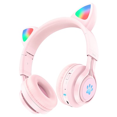 Bluetooth-наушники полноразмерные Hoco W39 Cat ear kids BT (повр. уп.) (pink)