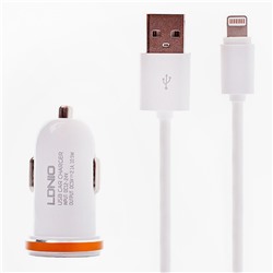 Адаптер Автомобильный DL-C22 2USB/5V/2.1A +lightning (white/gold) ..