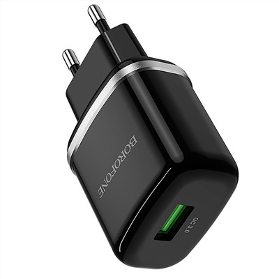 Адаптер Сетевой с кабелем Borofone BA36A High QC3.0 USB 3A/18W (USB/Micro USB) (black)