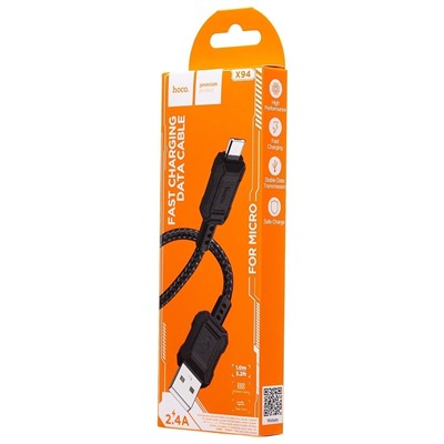 Кабель USB - micro USB Hoco X94 Leader  100см 2,4A  (black)