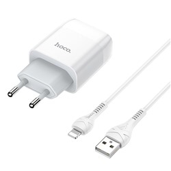 Адаптер Сетевой с кабелем Hoco C72A Glorious USB 2,1A/10W (USB/Lightning) (white)