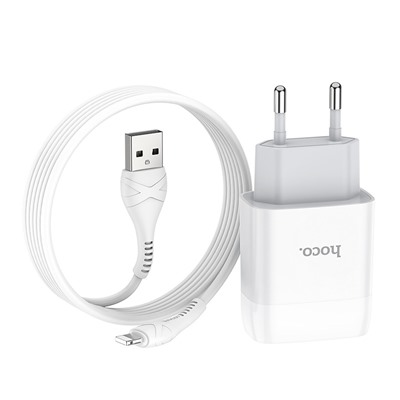 Адаптер Сетевой с кабелем Hoco C72A Glorious USB 2,1A/10W (USB/Lightning) (white)