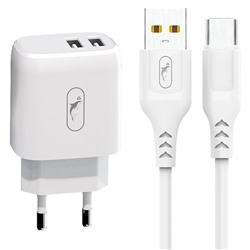 Адаптер Сетевой с кабелем SKYDOLPHIN SC22EBV 2USB 2,1A/10W (USB/Micro USB) (white)