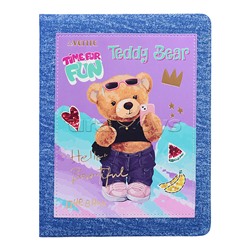 Дневник 1-11 кл. "Teddy Bear" универсальный блок, 48 листов, белая бумага 80 г/м2, печать в 1 краску, твердая обложка из джинсовой ткани с поролоном, аппликация из искусственной кожи, цветная печать, тиснение фольгой, отстрочка, цветной форзац, 1 ляссе