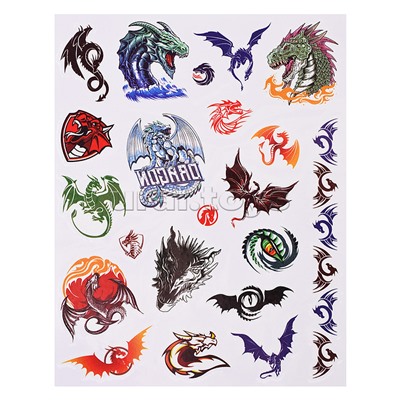 Наклейки - татуировки светящиеся "Мир драконов", 3 листа