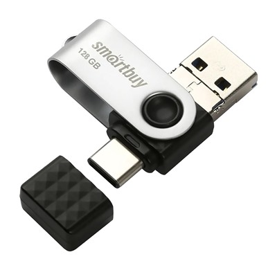 Флэш накопитель USB/MicroUSB 128 Гб Smart Buy Trio 3-in-1 OTG (USB Type-A+USB Type-C+micro USB) (black/grey)