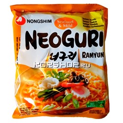 Лапша Неогури среднеострая с морепродуктами Neoguri Seafood Mild (в пачке) Nongshim, Корея 120 г, Акция