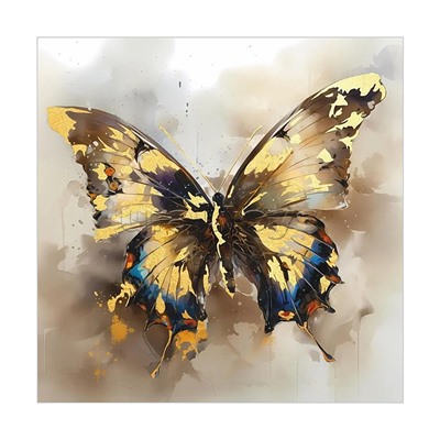 Холст с красками 40х40 по номерам "Золотая бабочка" с золотой поталью (30цв)