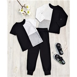 Арт: 3КУЛ/8 Комплект: штаны+2 футболки(кулир).Цвет:черн/бел/серый.Размер с 86-152