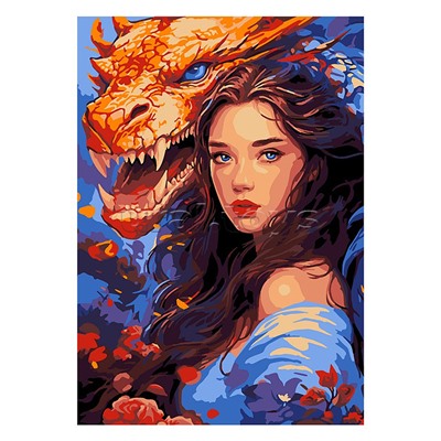 Картина по номерам на картоне 20*28,5 см "Девушка и дракон"