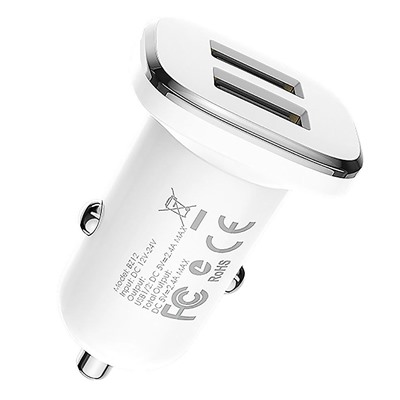 Адаптер Автомобильный Hoco Z12 2USB/5V/2.4A (повр. уп.) (white)