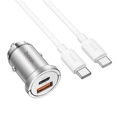 Адаптер Автомобильный с кабелем Hoco NZ10 Handy PD45W+QC3.0 (Type-C to Type-C) (silver)