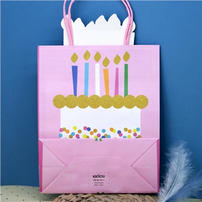 Пакет подарочный (S) «Happy B-day cake», white (21*25.5*10)
