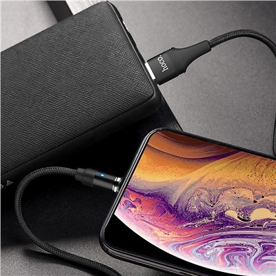 Кабель USB - Apple lightning Hoco U76 Fresh магнитный (повр. уп)  120см 2A  (black)