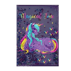 Блокнот "Magical Time", формат А6, 11х15 см, 56 листов в клетку на скрепке, обложка с гелевым наполнением, глиттер внутри, морозостойкий