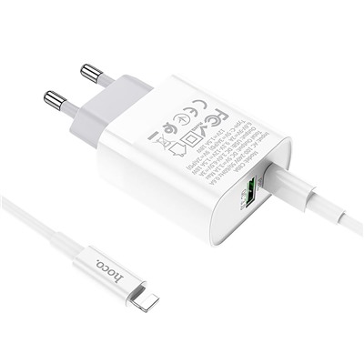 Адаптер Сетевой с кабелем Hoco C80A Rapido PD QC3.0 USB/Type-C 3A/20W (Lightning/Type-C) (white)