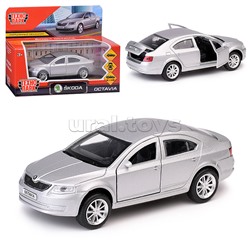 Машина металл Skoda Octavia, 12 см, (двери, багаж, серебристый) инерц.,в коробке