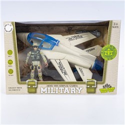 Игровой военный набор MILITARY (фигурка солдата, воен. самолёт, снаряды ), BOX 27x17,5x11,5см.