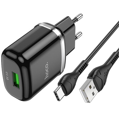 Адаптер Сетевой с кабелем Hoco N3 Special USB 3A/18W (USB/Type-C) (black)