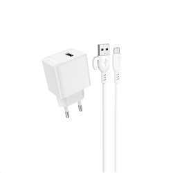 Адаптер Сетевой с кабелем Borofone BAS11A Erudite USB 2,1A/10,5W (USB/Micro USB) (white)