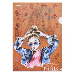 Папка-уголок "Emmy in Paris" A4 (220x310 мм) 180 мкм, фактура крафт-имитация с рисунком, индивидуальная маркировка, тиснение фольгой