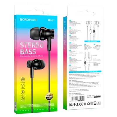 Проводные наушники с микрофоном внутриканальные Borofone BM67 Jack 3,5  (black)