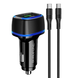 Адаптер Автомобильный с кабелем Borofone BZ14A Mercury USB/Type-C/5V/3.4A PD+QC3.0 Type-C/Type-C (black)