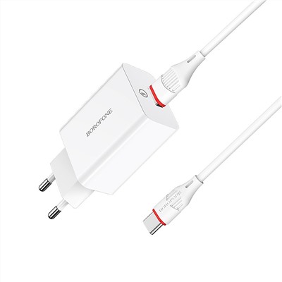 Адаптер Сетевой с кабелем Borofone BA21A Long QC3.0 USB 3A/18W (USB/Type-C) (white)