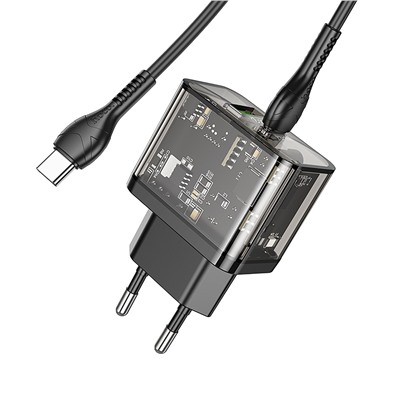 Адаптер Сетевой с кабелем Hoco N34 Dazzling PD QC3.0 USB/Type-C 3A/20W (Type-C/Type-C) (black)