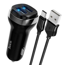 Адаптер Автомобильный с кабелем Hoco Z40 Superior 2USB/5V/2.4A +Type-C (black)