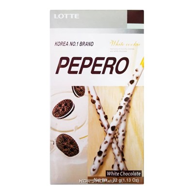 Соломка в молочном шоколаде с кусочками печенья Пеперо White Cookie Pepero Lotte, Корея, 32 г Акция