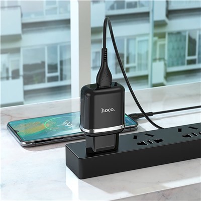 Адаптер Сетевой с кабелем Hoco N3 Special USB 3A/18W (USB/Type-C) (black)