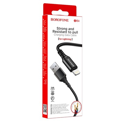 Кабель USB - Apple lightning Borofone BX54 Ultra bright  100см 2,4A  (black)