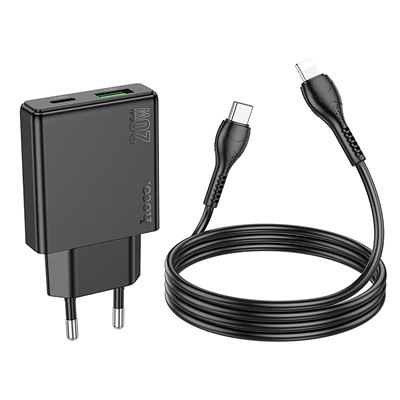 Адаптер Сетевой с кабелем Hoco N38 Delgado PD+QC USB/Type-C 20W (Type-C/Lightning) (black)