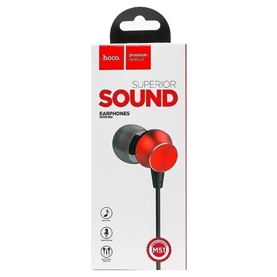 Проводные наушники с микрофоном внутриканальные Hoco M51 Proper sound universal Jack 3,5  (red)