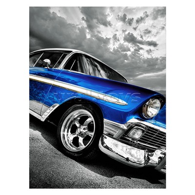 Холст с красками 30х40 по номерам "Синий ретроавтомобиль" (20цв)
